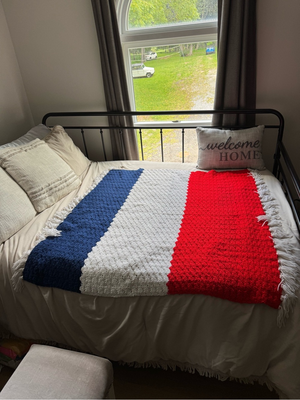 Handcrafted Blue White Red Striped Throw Blanket - Cozy Home Accent